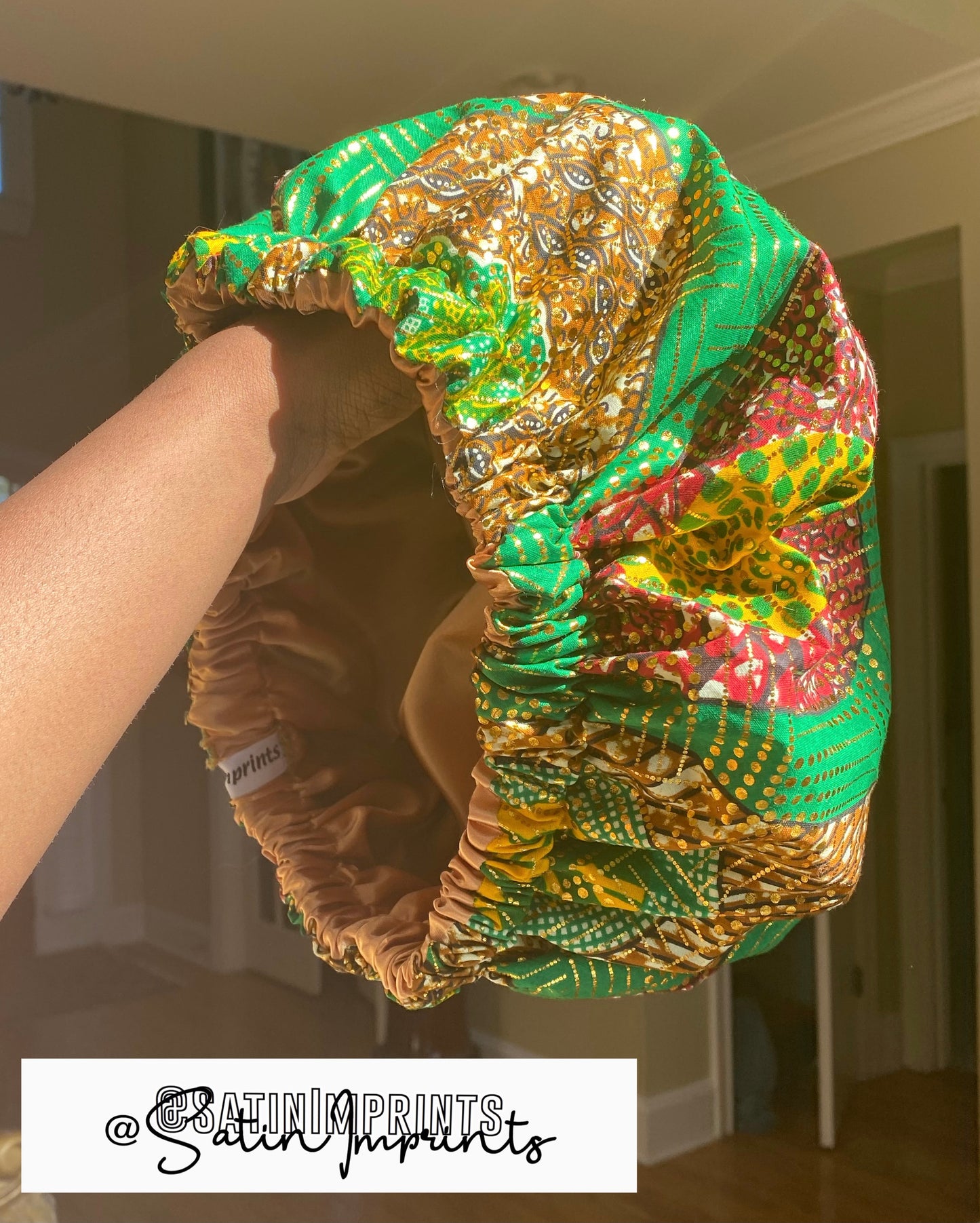 Green Metallic Ankara Bonnet